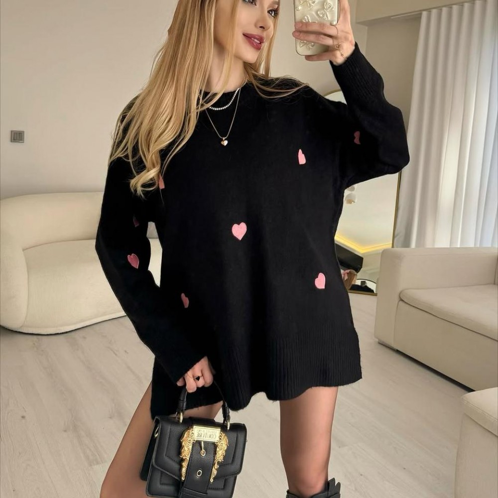 Triko Kalp İşlemeli Lovely Kazak Stok