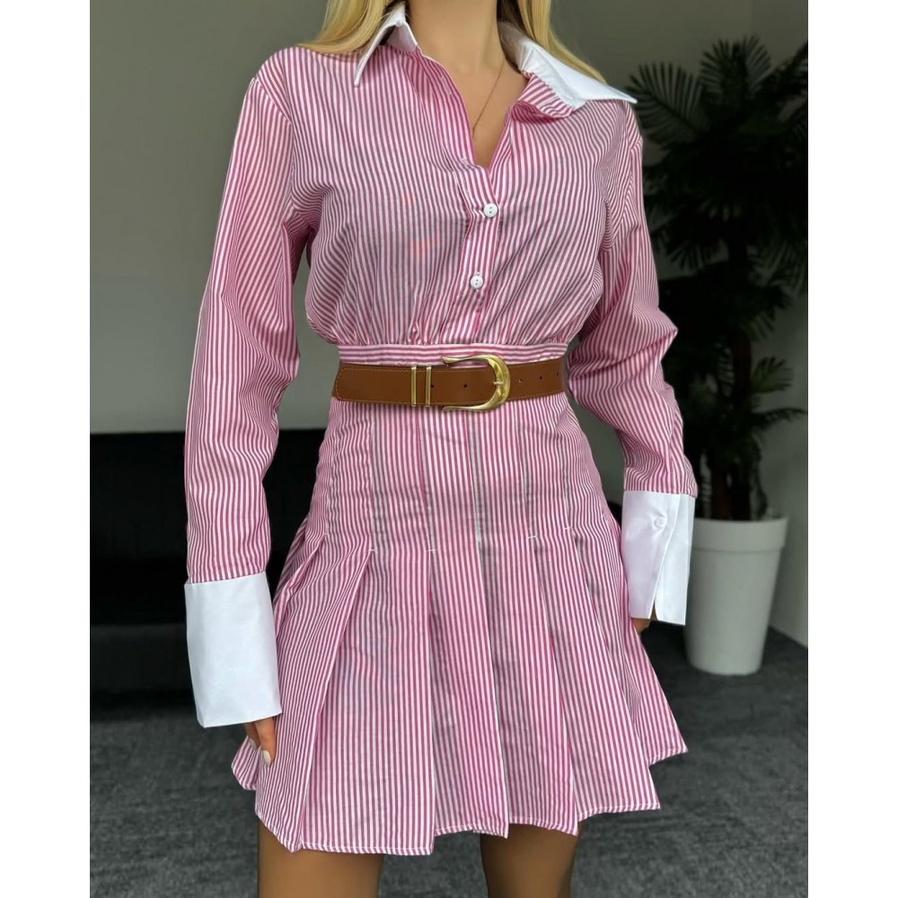 Poplin Kumaş Kendinden Kemerli Pileli