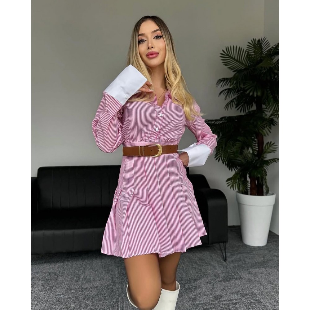 Poplin Kumaş Kendinden Kemerli Pileli