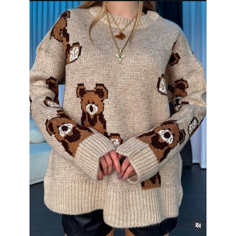 Triko Ayıcık Desenli Teddy Kazak