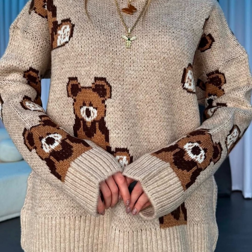 Triko Ayıcık Desenli Teddy Kazak