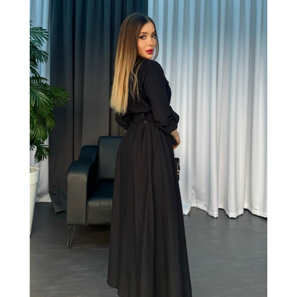 Gabardin Kumaş Düğme Ve Bağlama Detaylı