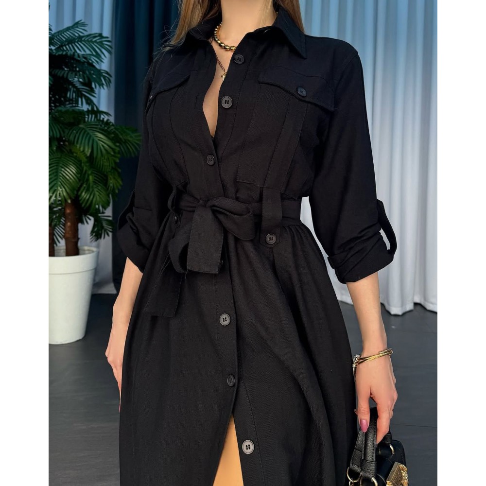 Gabardin Kumaş Düğme Ve Bağlama Detaylı Gabardin Kumaş Düğme Ve Bağlama Detaylı